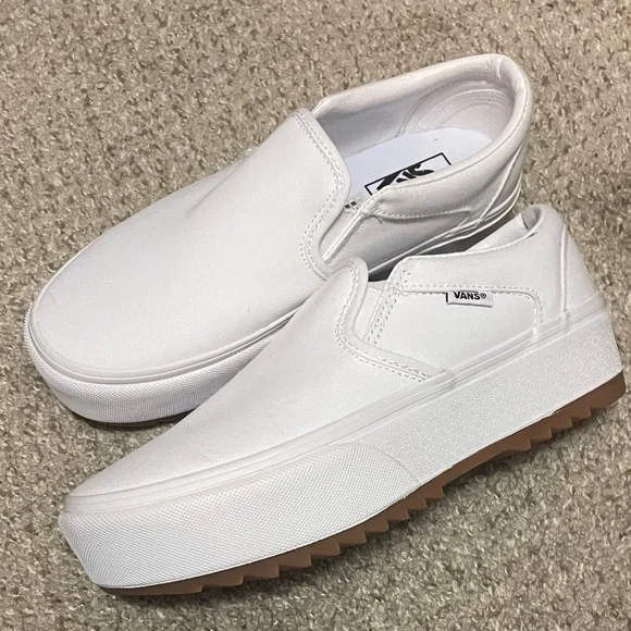 Vans | Shoes | Vans Womens White Platform Slipons Sz9 New  display picture 1